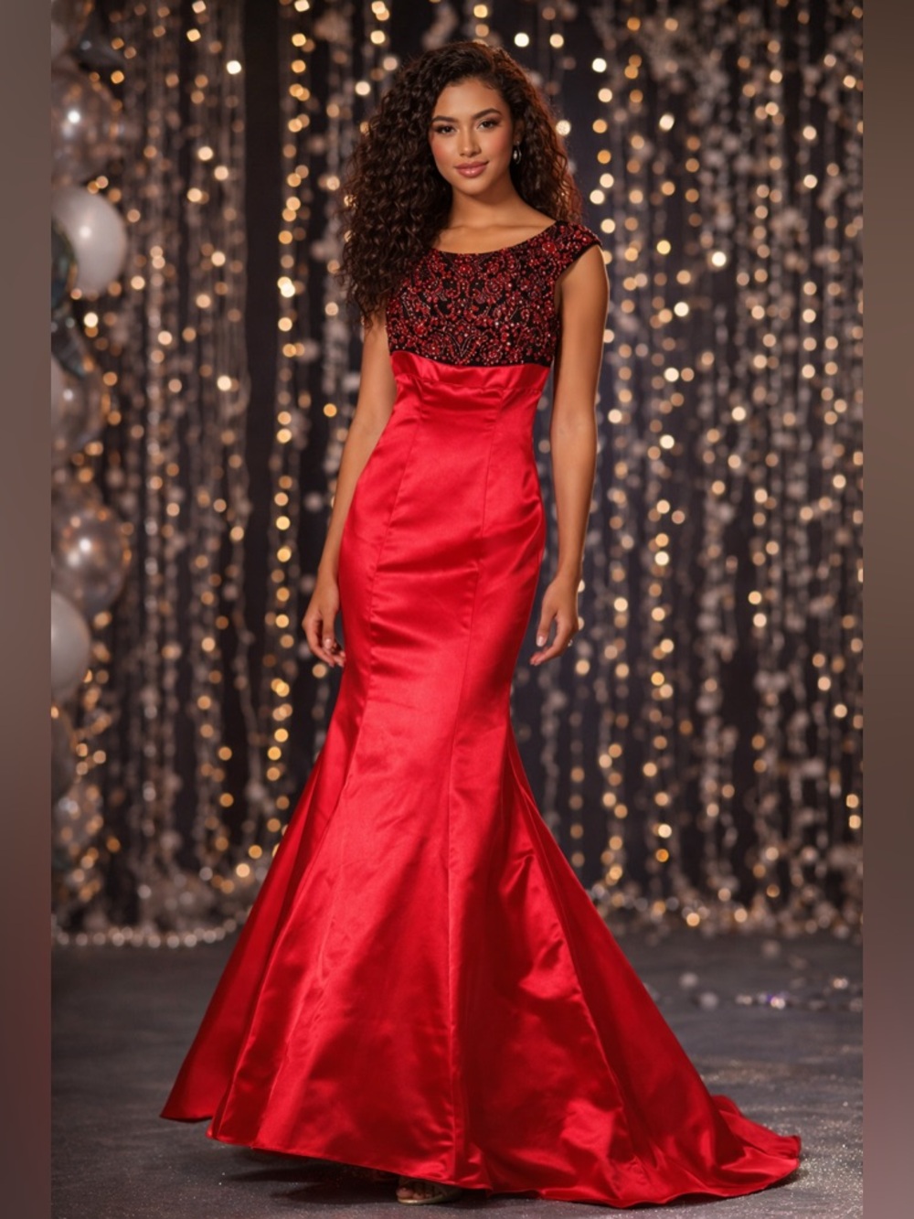 Sherri Hill Red Satin Mermaid Prom Dress Size 0 Beaded Formal Evening Gown Red